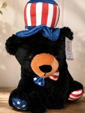 Patriotic Black Bear with Red White Blue Hat.